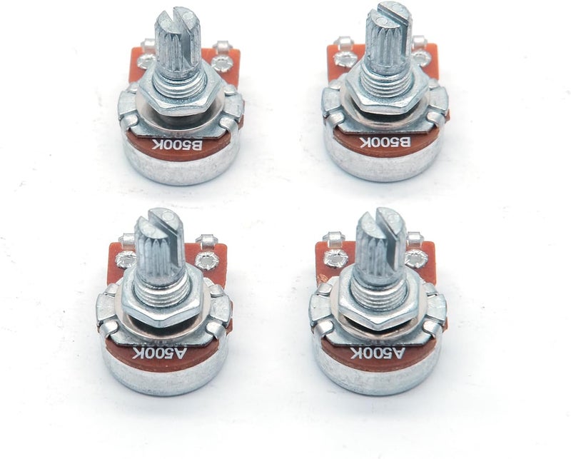 harpfeas 4PCS Mini Guitar Potentiometer Audio Volume Taper Pots for Fender Stratocaster Telecaster Guitar Bass Replacement (Short 15mm, A500K B500K) - Image 1